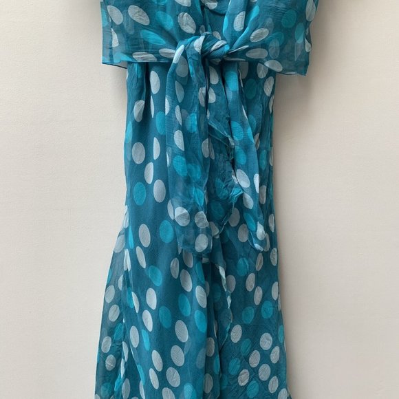 Y2K Silk Midi Dress Fits UK 12 Bias Cut Sleeveless Party With Cover Up Teal Spot - Picture 8 of 12